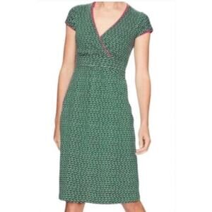 Boden Green & Pink Wavy Stripe Faux Wrap Dress Size 8 – Stretch Midi Dress
